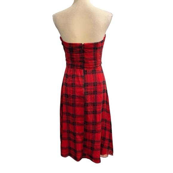 Vintage Betsy Johnson Dress Womens 8 Silk Plaid Strapless Midi Y2K Grunge 90s - Picture 3 of 10